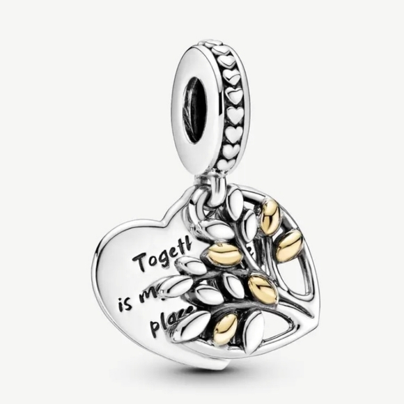 Pandora Two-Tone Family Tree Heart Dangle Charm 799161C00 NWT